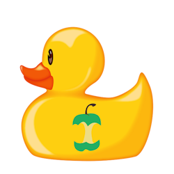 Cartoon yellow rubber duck with nf-core logo badge on it's body with the nf-core logo.