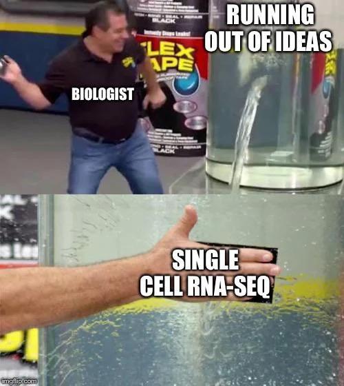 Biologist running out of ideas to fix a leaking water tank smacks duct tape(scRNAseq) over the leak