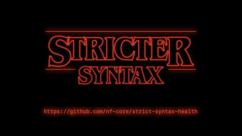 'Stricter Syntax' written in the style of the Stranger Things logo.