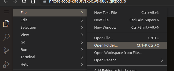 gitpod open folder menu