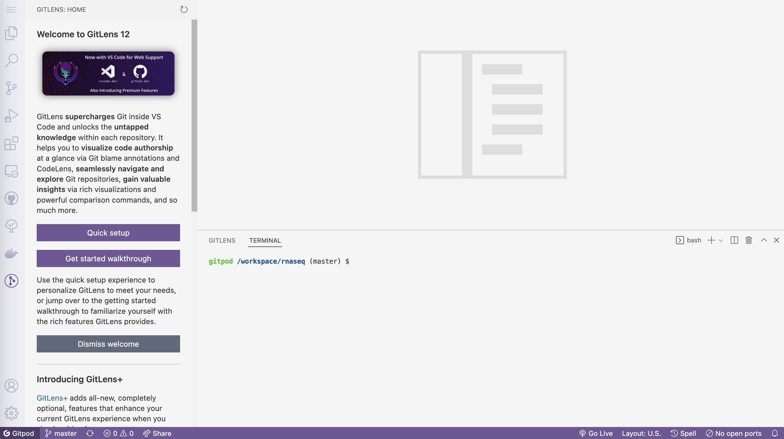 Screenshot of the gitpod interface